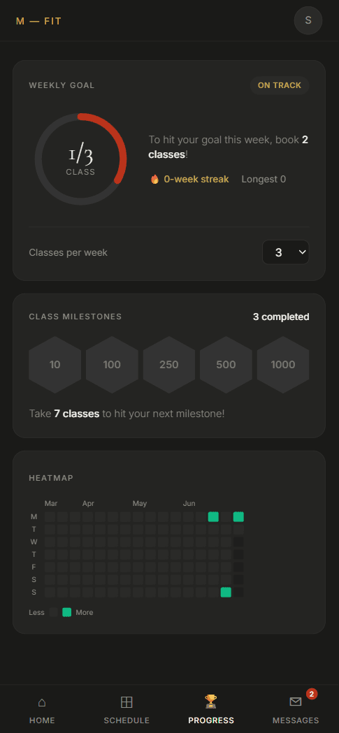 The M-Fit member app streak screen